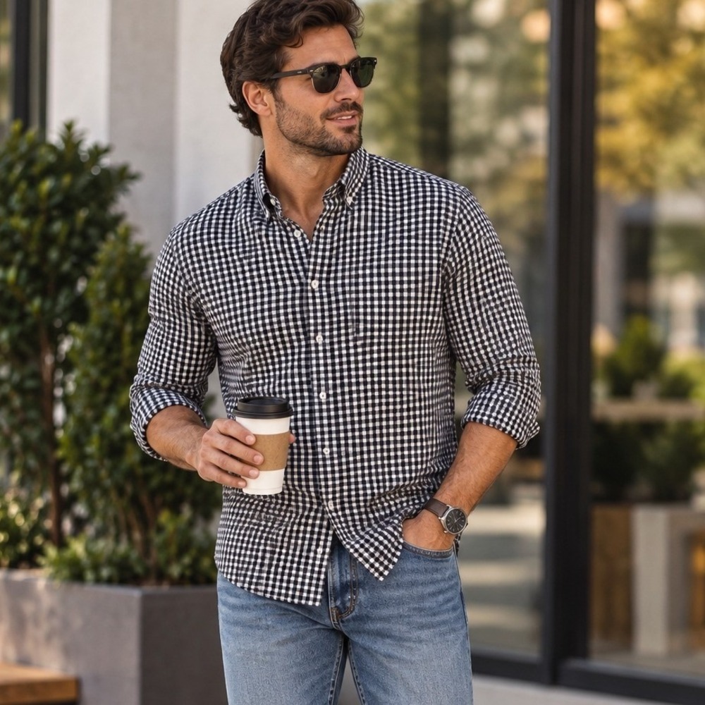 Rag & Bone Fit 2 Gingham Button Down Shirt Small Black White Check Flannel